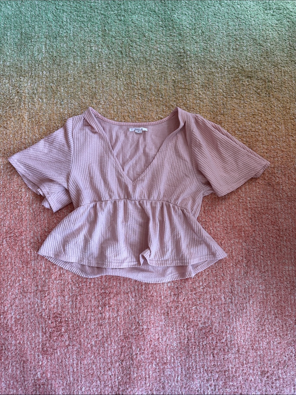 O'Neill Blush Pink Waffle Peplum V-Neck Crop Top